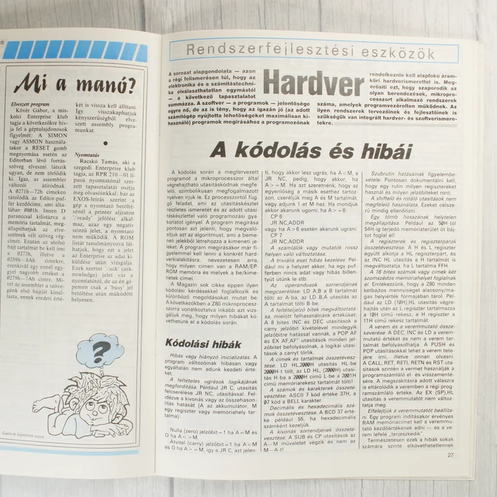 A Mikroszámítógép Magazin belső oldalai technikai szöveggel