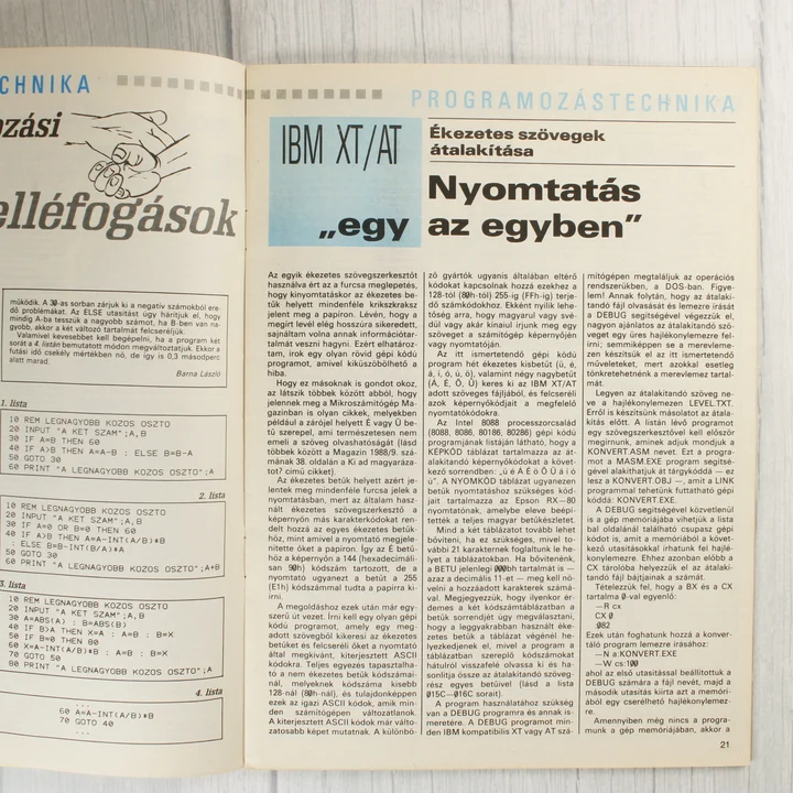 A Mikroszámítógép Magazin belső oldala programkódokkal