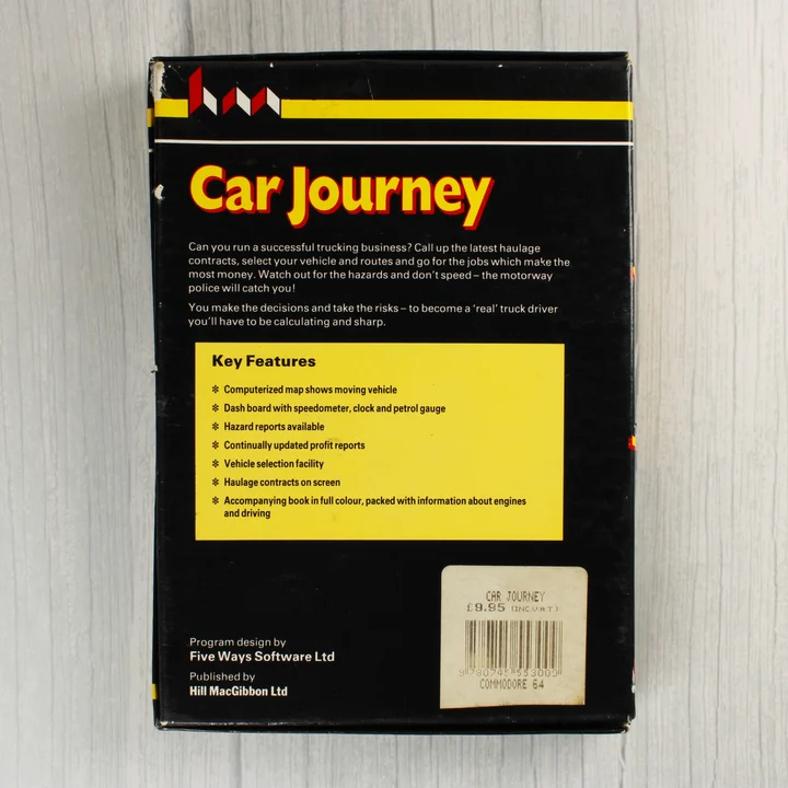Car Journey C64 hátoldal Car Journey Commodore 64 játék dobozának hátoldala