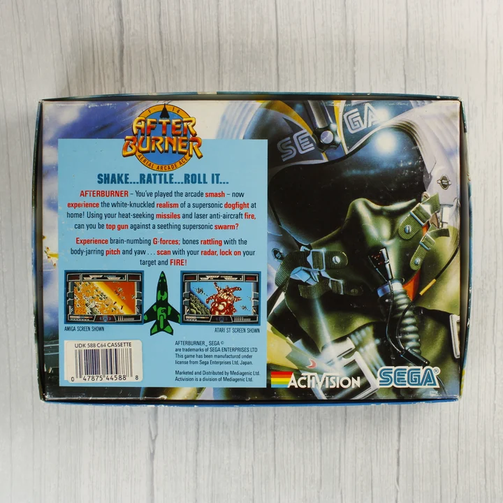 After Burner Commodore 64 videójáték dobozának hátoldala