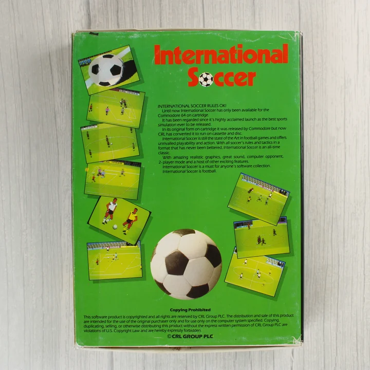 International Soccer Commodore 64 játék dobozának hátoldala