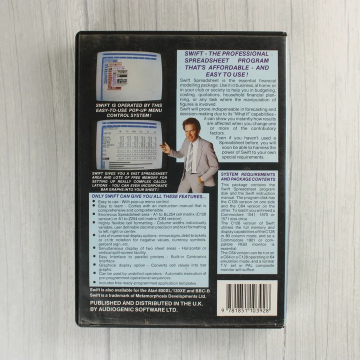 Swift Spreadsheet szoftver dobozának hátoldala