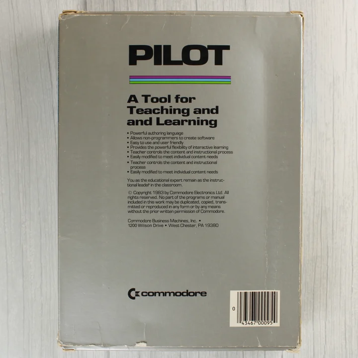 PILOT szoftver doboz hátoldal A Commodore 64 PILOT szoftver dobozának hátoldala a leírással