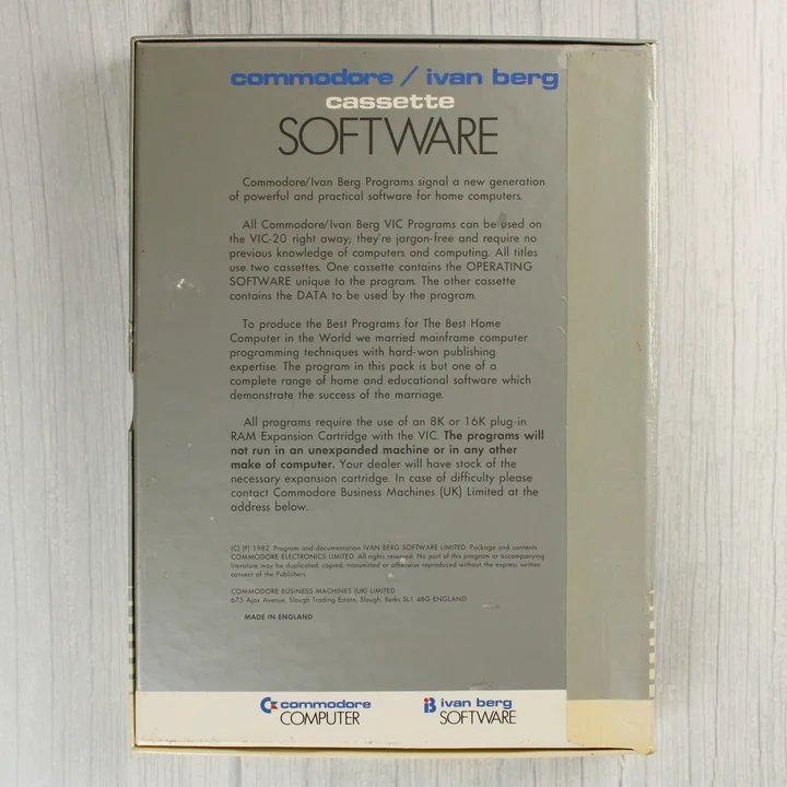 Commodore VIC-20 English Language szoftver dobozának hátoldala