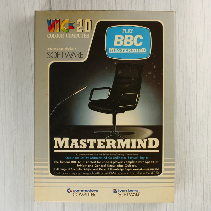 A BBC Mastermind videójáték dobozának előlapja Commodore VIC-20-hoz