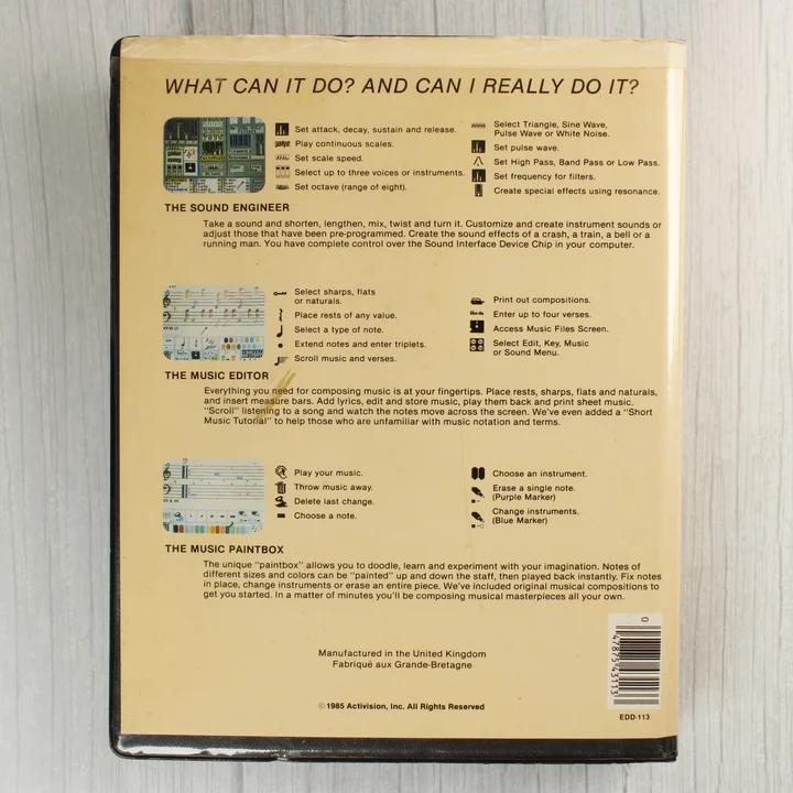 The Music Studio szoftver dobozának hátoldala