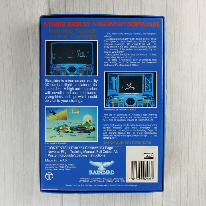 A Starglider videójáték dobozának hátoldala leírással