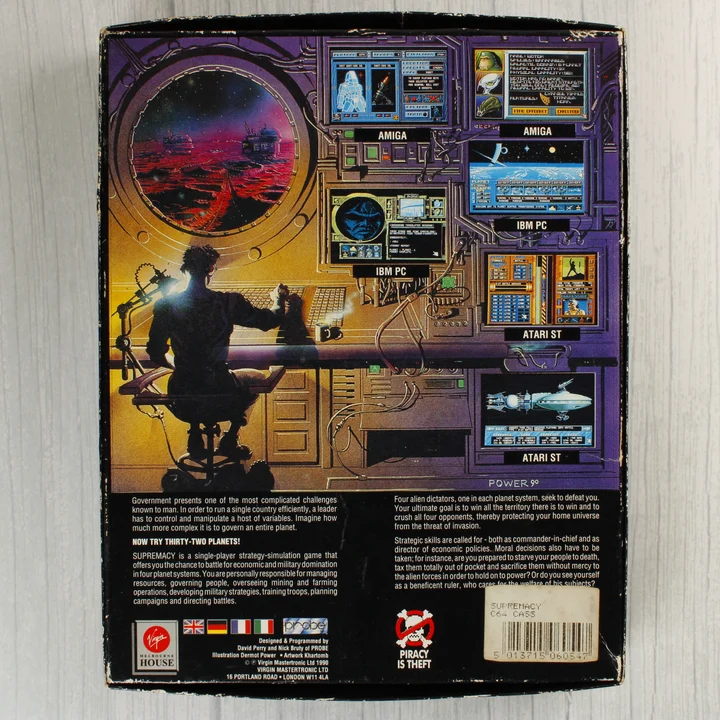 A Supremacy videójáték dobozának hátoldala