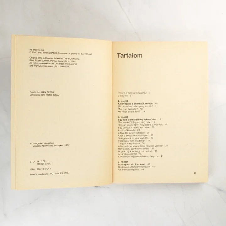 A kalandprogram írásának rejtelmei könyv tartalomjegyzéke
