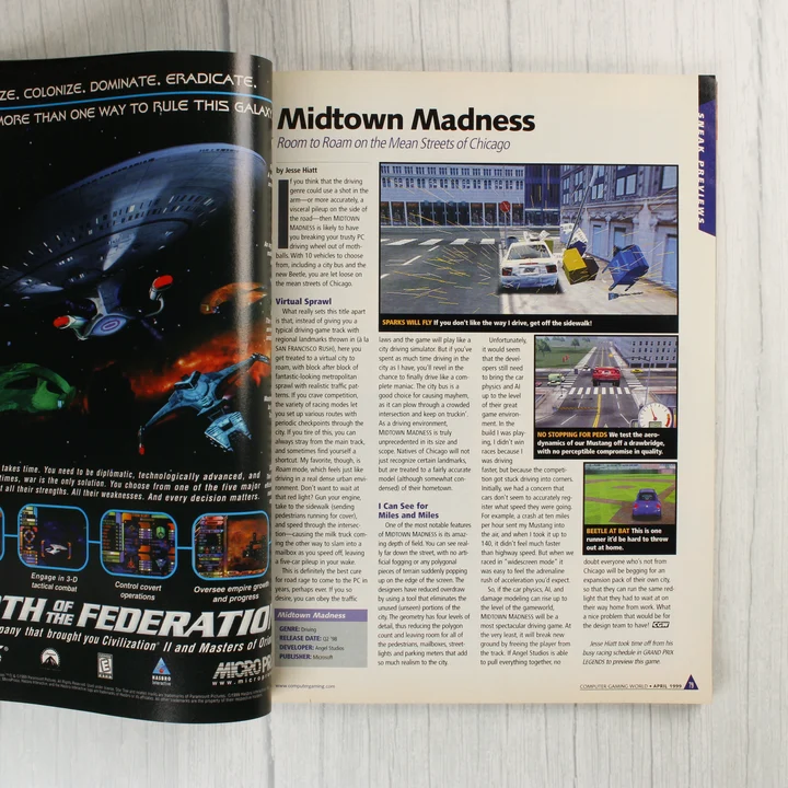 A magazin belső oldala a Midtown Madness játék előzetesével.