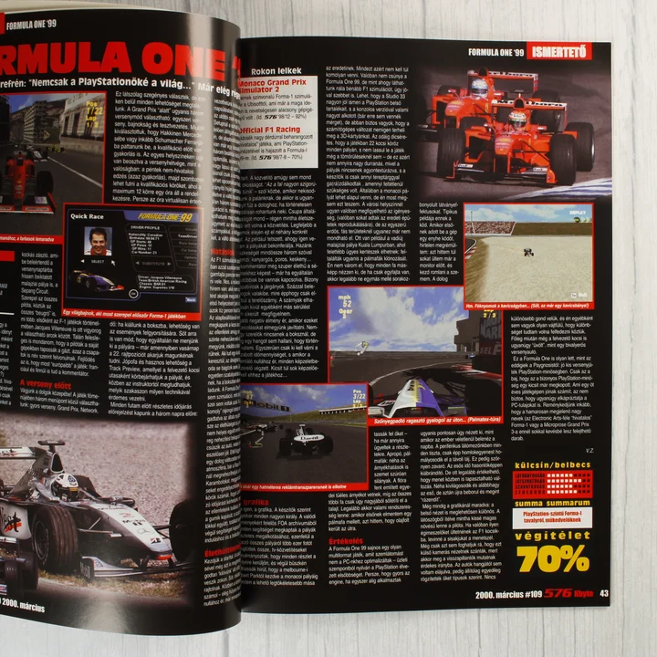 Az 576 Kbyte magazin belső oldalpárja a Formula One '99 ismertetőjével