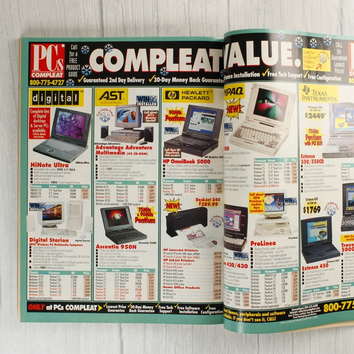 Számítógépes hirdetések a PC Magazine belső oldalain