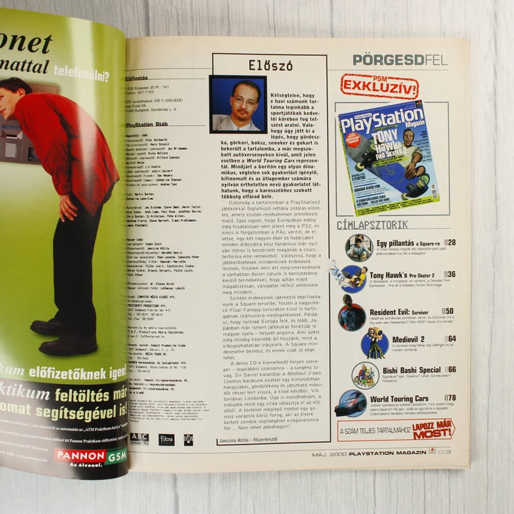 A PlayStation Magazin belső oldala az előszóval és a tartalomjegyzékkel.
