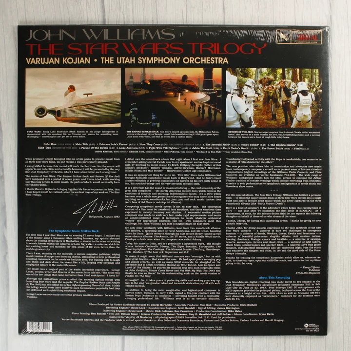 Star Wars Trilogy Bakelit Lemez Hátlap The Star Wars Trilogy bakelit lemez borító hátoldala jelenetfotókkal