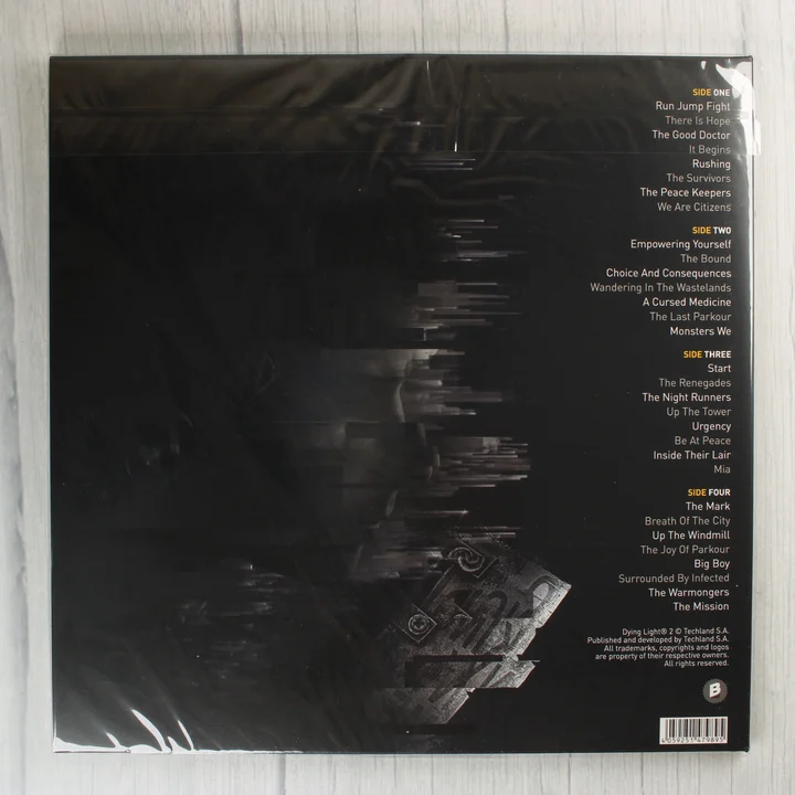 Dying Light 2 Soundtrack bakelit hátlap A Dying Light 2 Stay Human bakelit lemez hátoldala a számlistával