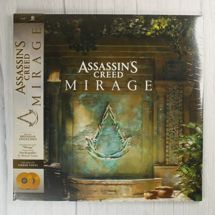 Az Assassin's Creed Mirage bakelit lemez borítója gyári fóliában