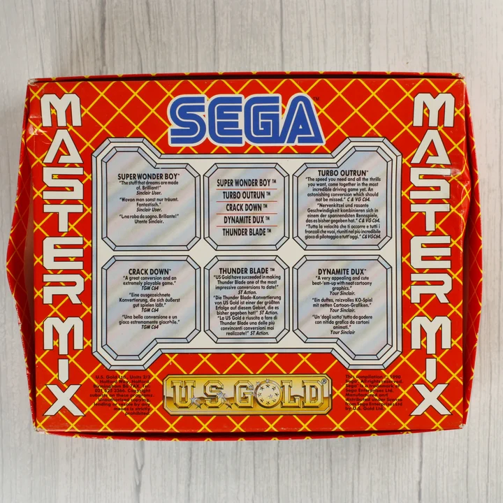 Sega Master Mix videójáték-válogatás dobozának hátoldala