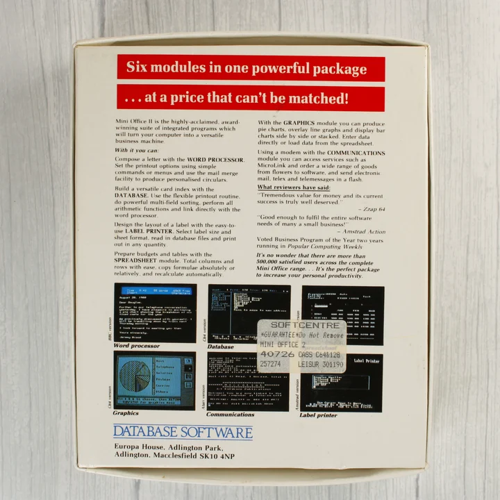 Mini Office II doboz hátoldala leírással