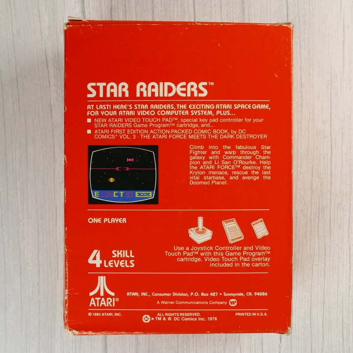 Atari Star Raiders videójáték dobozának hátoldala