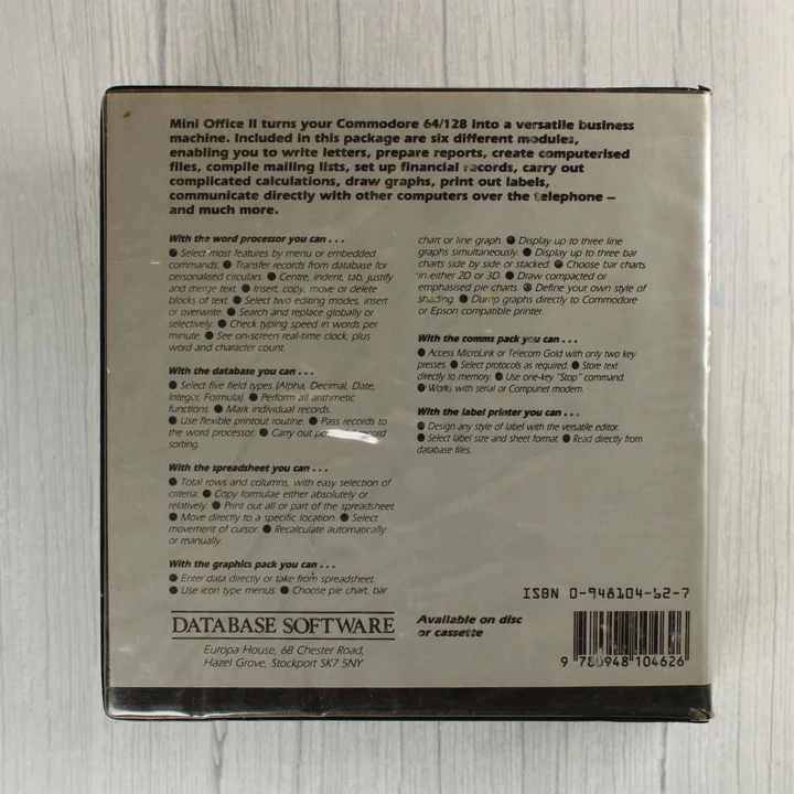 Mini Office II szoftver hátoldala vonalkóddal