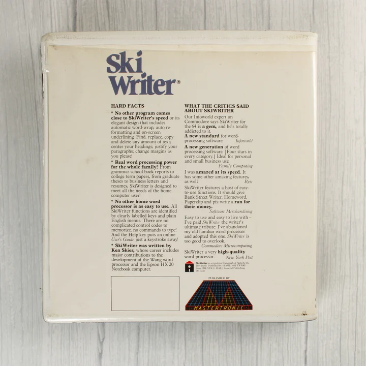 SkiWriter szoftver tokjának hátoldala leírással