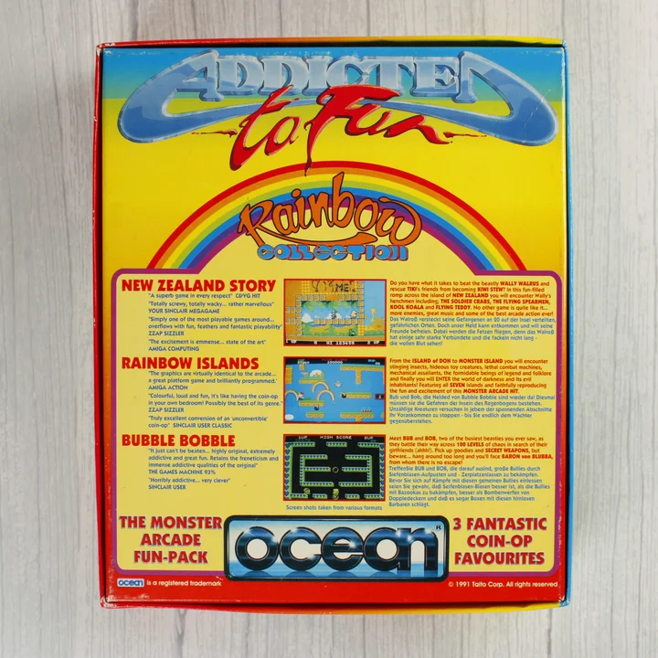 Az Addicted to Fun Rainbow Collection videójáték dobozának hátoldala leírásokkal