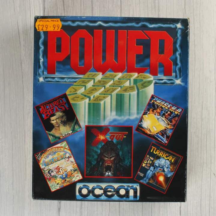 A Power Up videójáték-válogatás színes kartondoboza elölről.