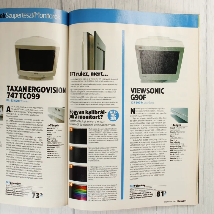 Monitor tesztek a PC Format magazin belső oldalán