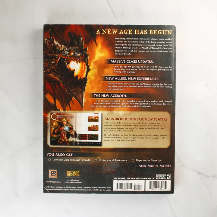 A World of Warcraft: Cataclysm stratégiai útmutató hátlapja leírással és vonalkóddal