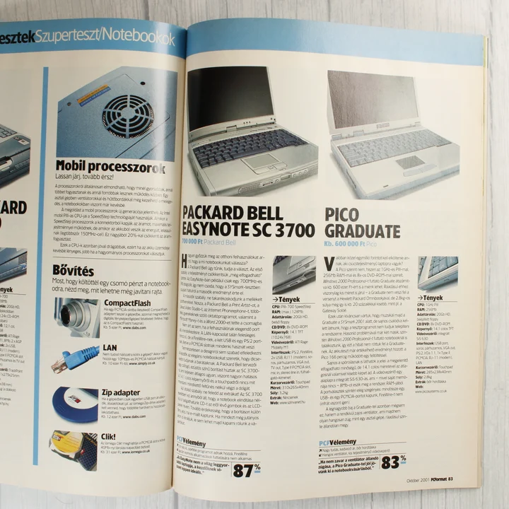 A PC Format magazin belső oldalai notebook tesztekkel