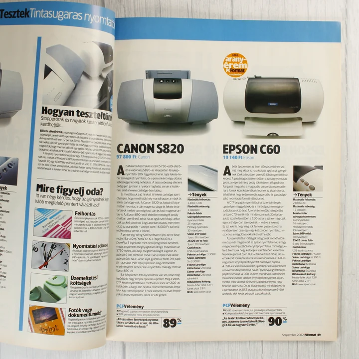 PC Format Nyomtató Teszt A PC Format magazin belső oldala nyomtató tesztekkel