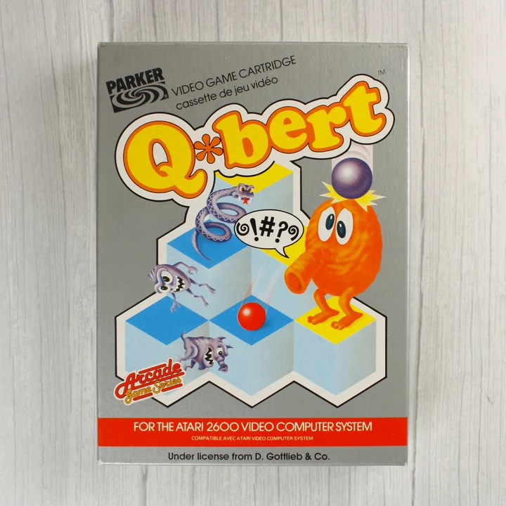 Q*bert Atari 2600 videójáték dobozának előlapja