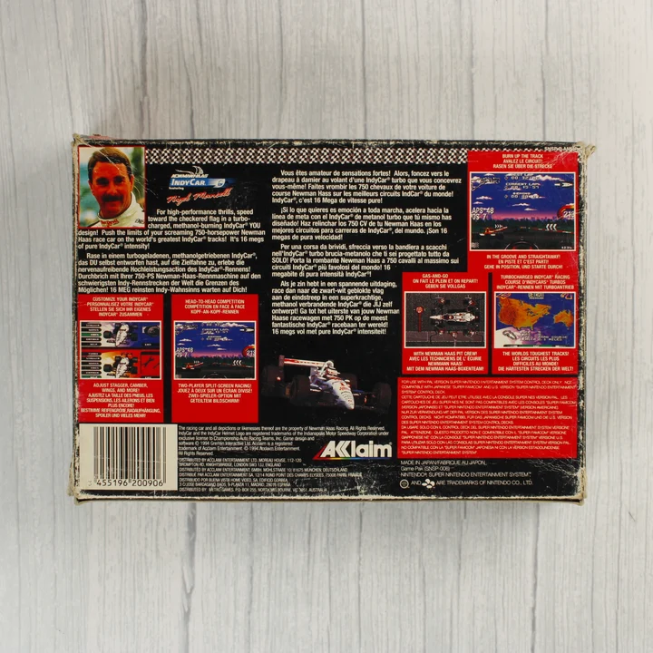 Newman/Haas IndyCar featuring Nigel Mansell SNES játék doboza hátulról
