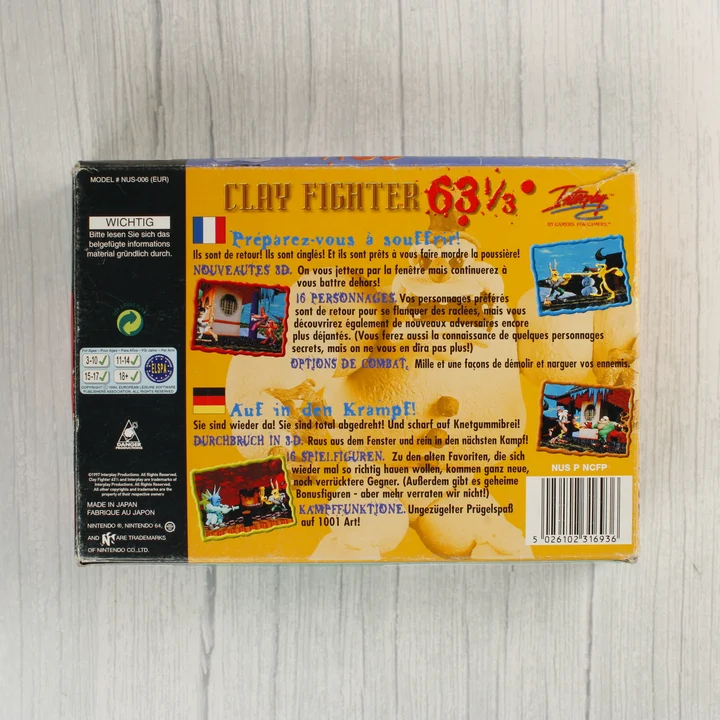 Clay Fighter 63 1/3 Nintendo 64 doboz hátoldala