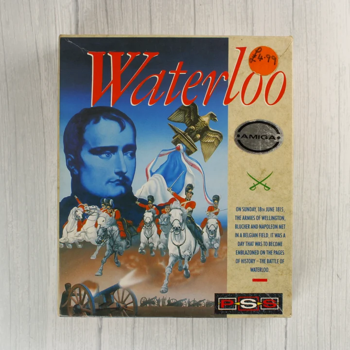 A Waterloo Amiga játék dobozának előlapja Napóleon képével