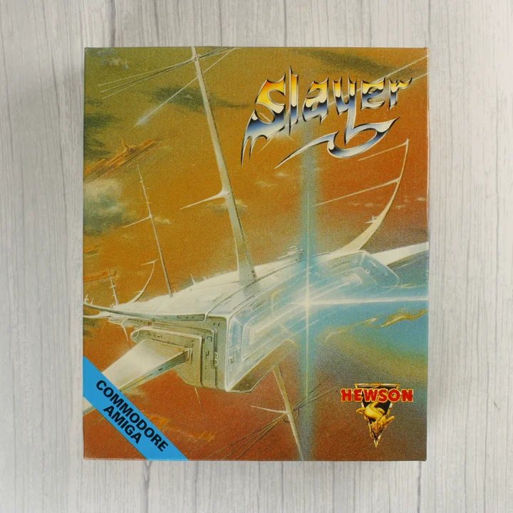 Slayer videójáték dobozának előlapja Commodore Amiga felirattal