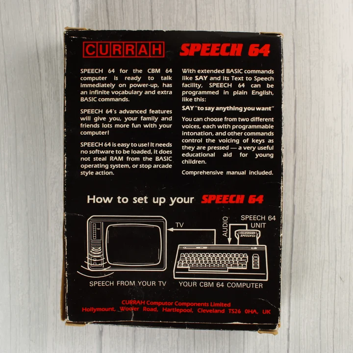 Currah Speech 64 dobozának hátoldala leírással