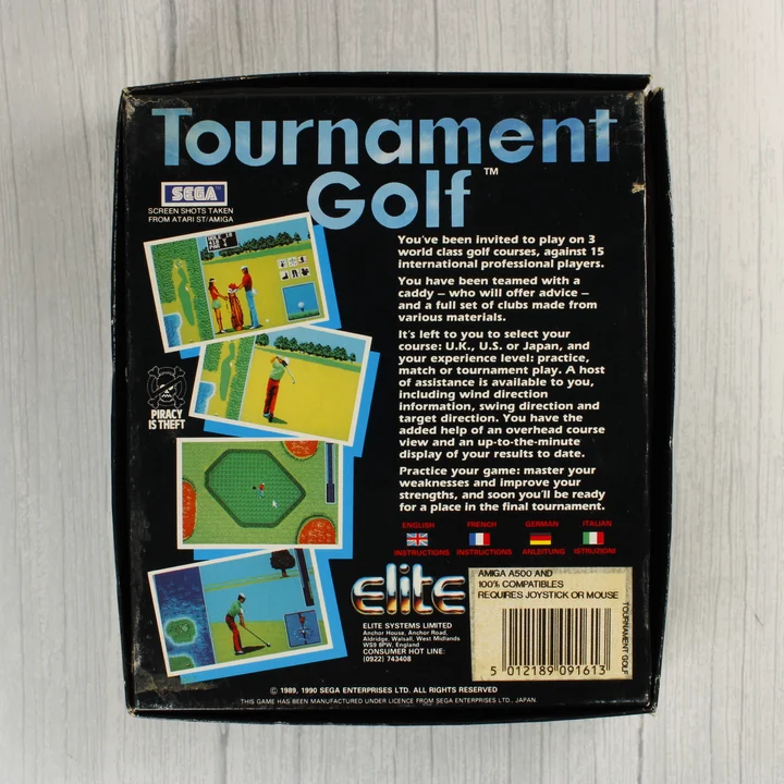 Tournament Golf Amiga játék dobozának hátoldala