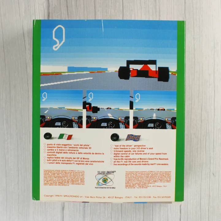 Formula 1 3D Amiga játék dobozának hátoldala