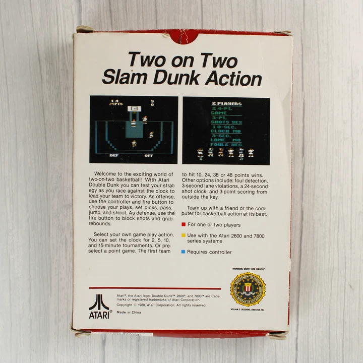 Double Dunk Atari 2600 videójáték dobozának hátoldala