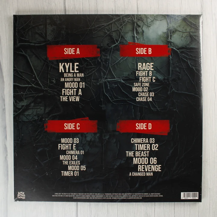 Dying Light: The Beast bakelit lemez hátoldala számlistával