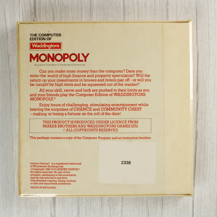 Waddingtons Monopoly Commodore 64 játék dobozának hátulja