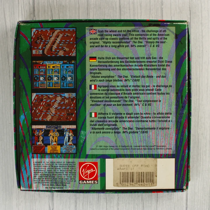 Super Off Road Atari ST videójáték dobozának hátoldala