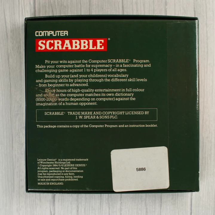 Computer Scrabble Commodore 64 játék dobozának hátoldala