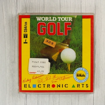 World Tour Golf Commodore 64 játék előlapja műanyag tokban