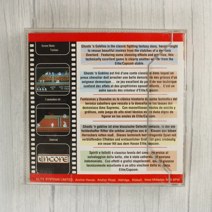 Ghosts 'n Goblins Commodore 64 játék tokjának hátlapja leírásokkal
