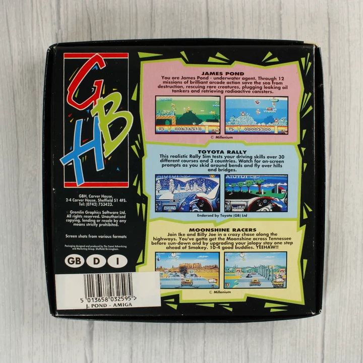 James Pond: Underwater Agent Amiga játék dobozának hátoldala