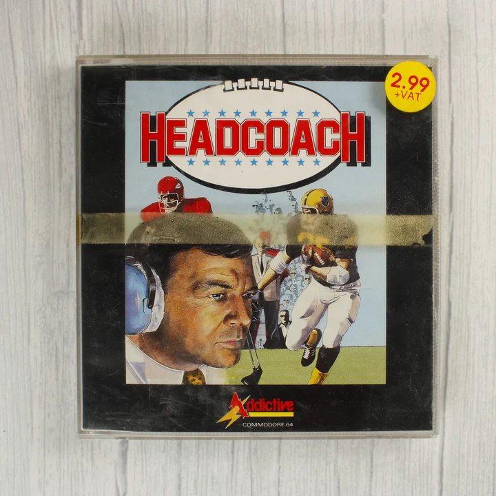 Headcoach C64 borító Headcoach Commodore 64 videójáték előlapi borítója műanyag tokban
