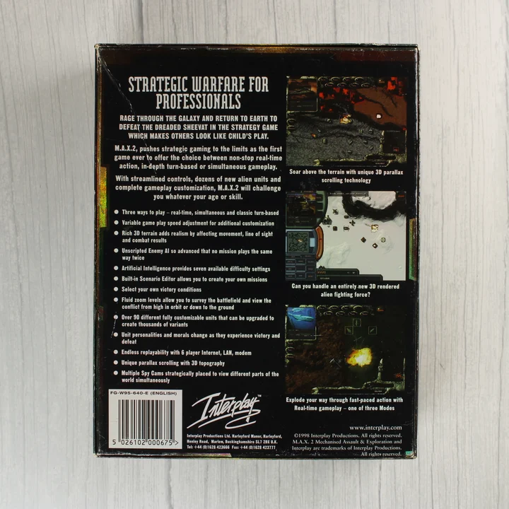 M.A.X. 2 PC doboz hátlap M.A.X. 2 videójáték dobozának hátoldala