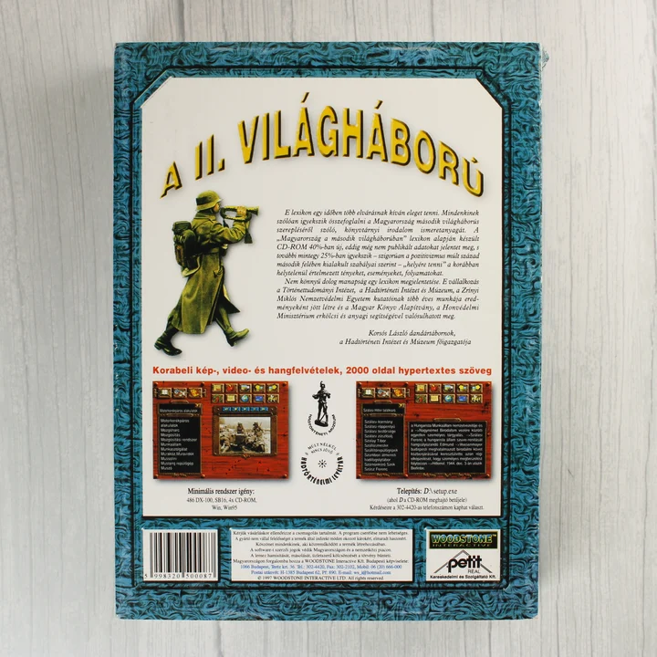 A II. Világháború Nagylexikon hátlap A II. Világháború Nagylexikon CD-ROM szoftver dobozának hátoldala